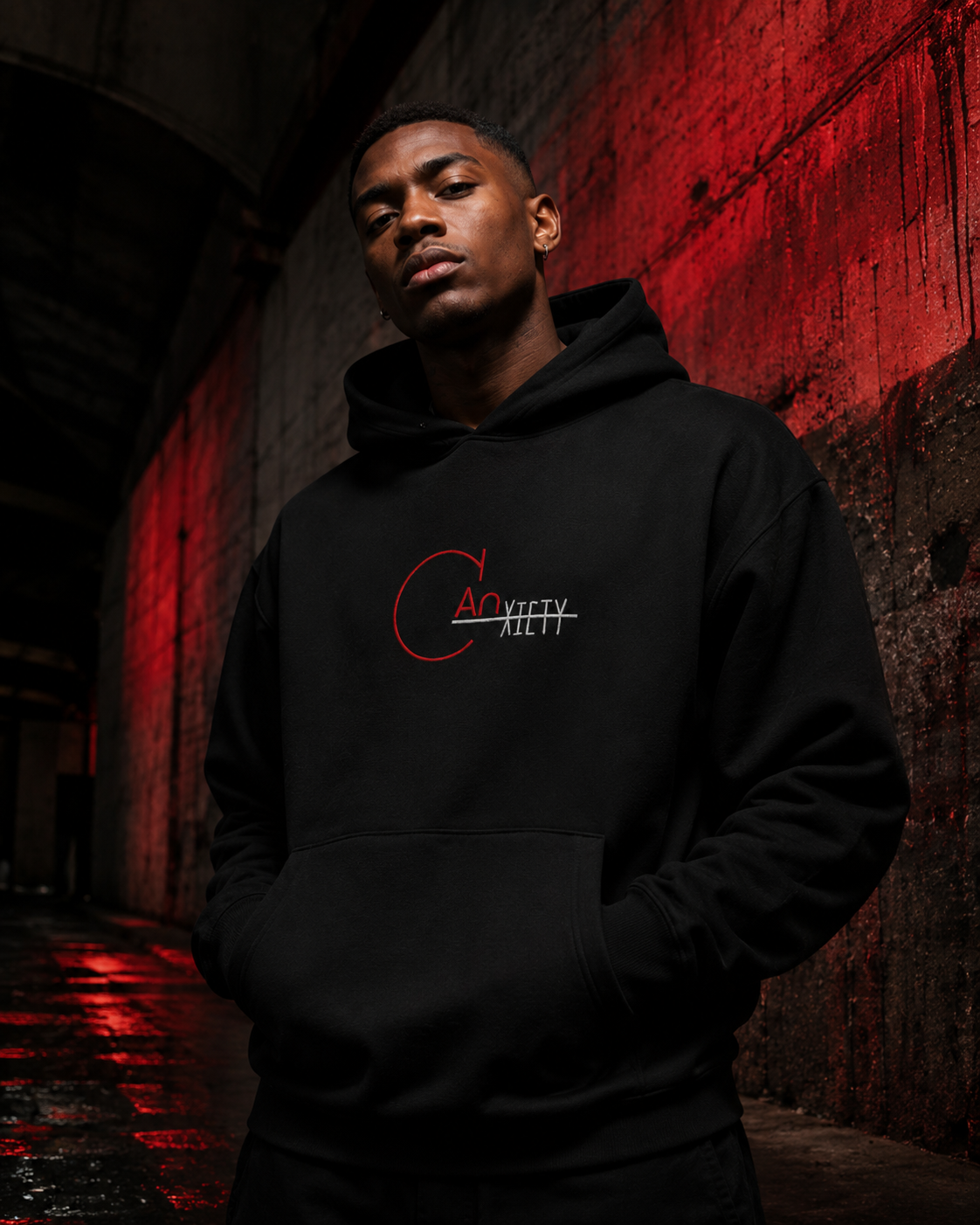 CANxiety Founder Access campaign poster with a model wearing the black hoodie