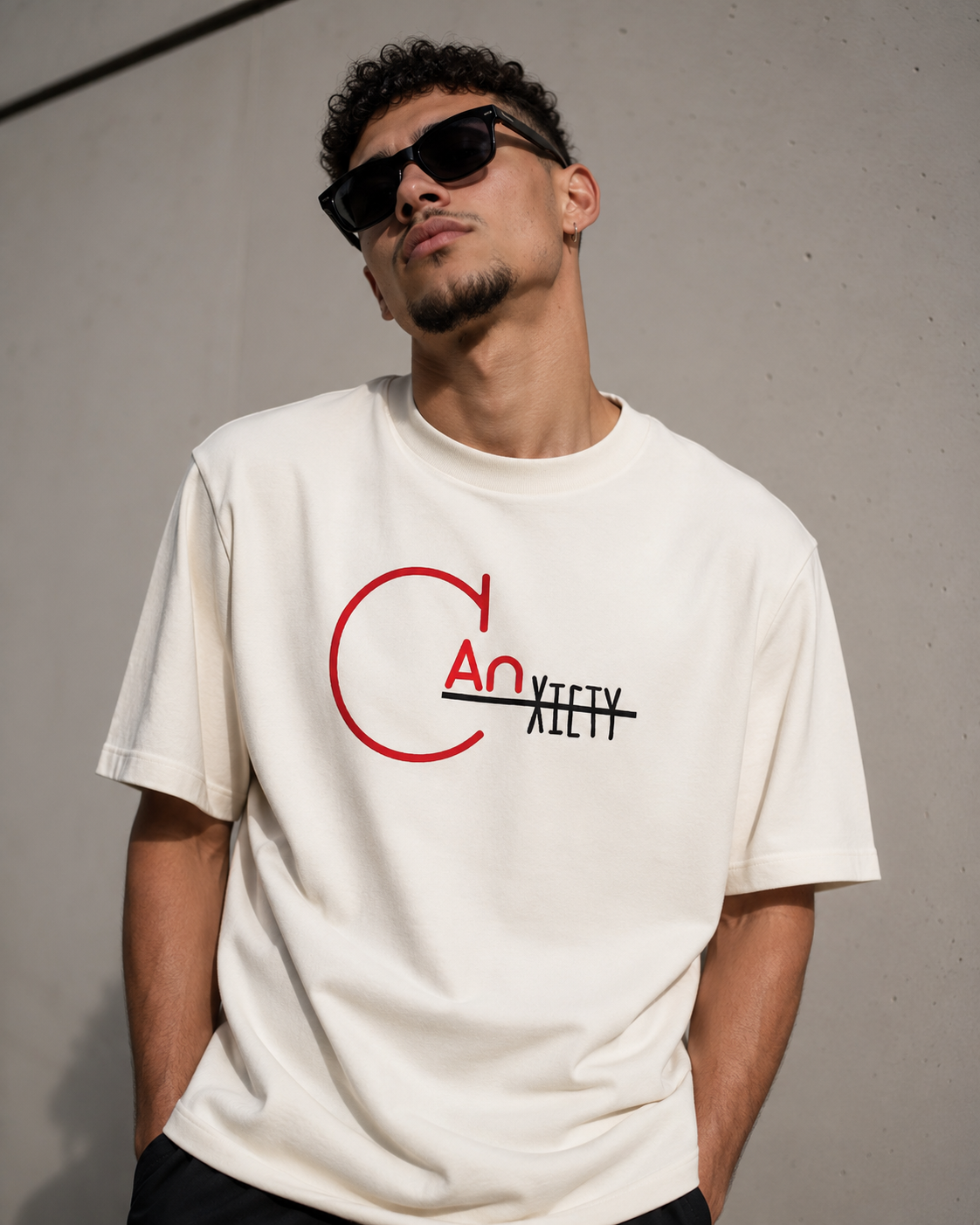 CANxiety Heavyweight Tee worn by a model in an off-white premium streetwear fit